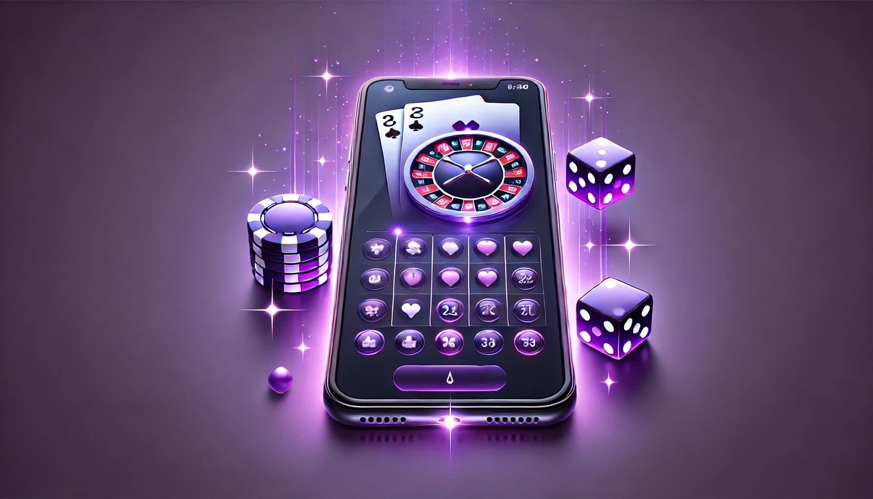 DALL·E 2025-01-27 11.05.56 - A sleek and minimalistic illustration depicting casino games on a smartphone. The image features a glowing smartphone with elements like a purple casi.jpeg